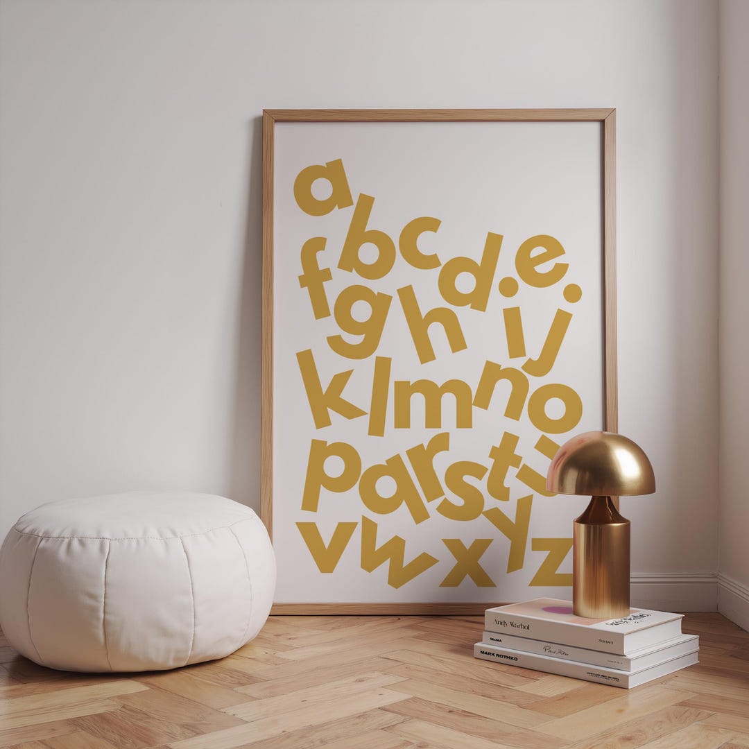 Ochre Yellow ABC Alphabet Montessori Print, Modern Kids Playroom Wall ...