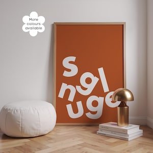 Orange Snuggle Typografie Print, Herbst Wandkunst, Herbst Wohnkultur, Schlafzimmer Wandkunst, Gemütliche Wandbilder, Flur Poster, Lounge Wandbild