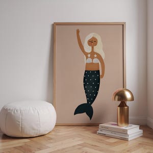 Cute Mermaid Print, Kids Mermaid Print, Under the Sea Nursery Print, Bright Nursery Print, Kids Art Prints, Prints for Children&#39;s Rooms