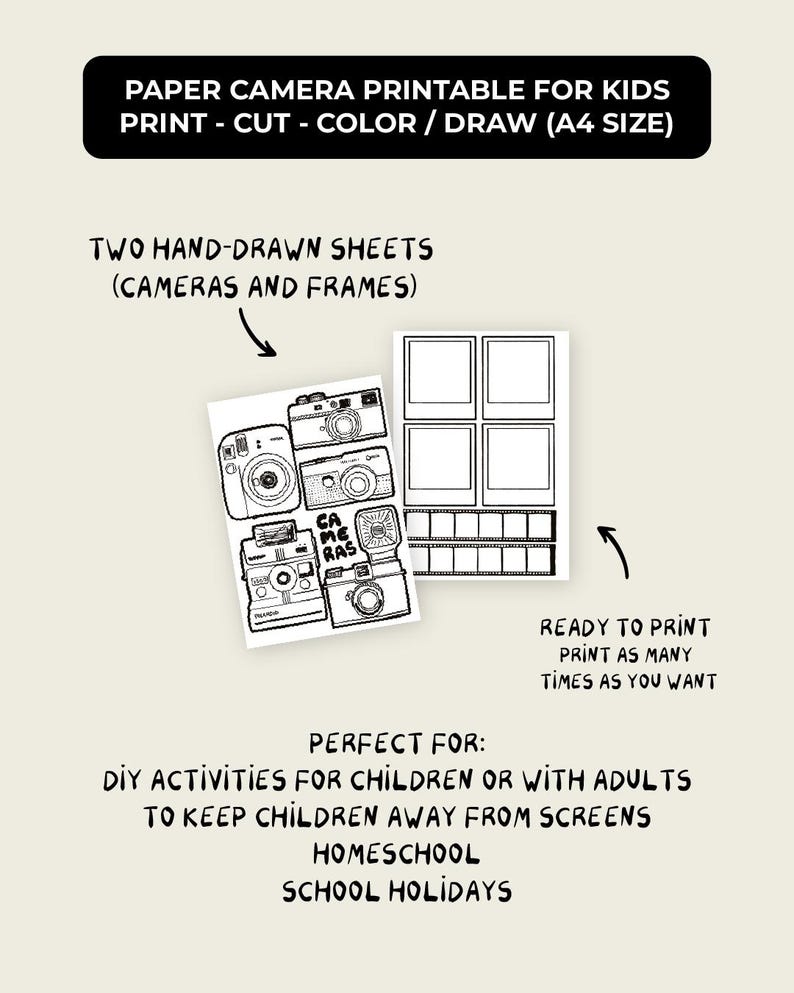 Camera Click Printable Printable Paper Camera Craft – Kids Memory Book Activity (digital ...