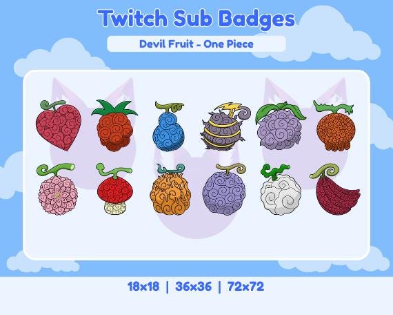 Twitch Sub Badges: Devil Fruit One Piece Anime Stream (Digital Download)