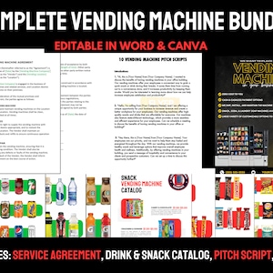 Vending Machine Bundle | Service Agreement | Flyer | Drink & Snack Catalog | Pitch Script