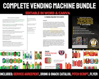 Vending Machine Bundle | Service Agreement | Flyer | Drink & Snack Catalog | Pitch Script