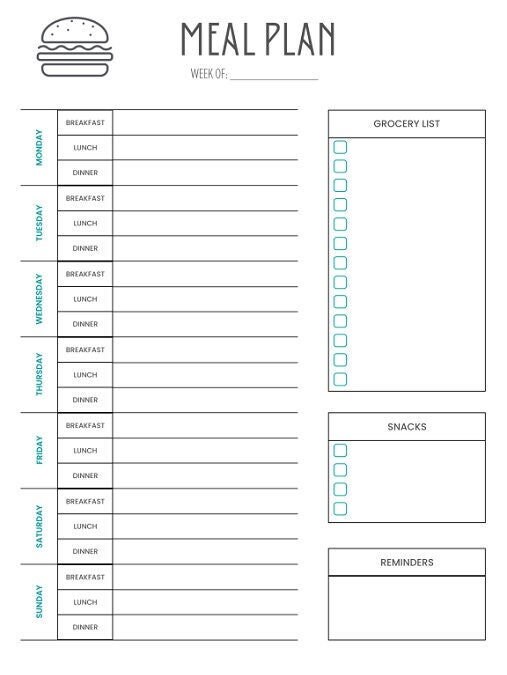 Modern Minimalist Weekly Meal Plan Template - Etsy