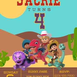 Dinosaur Cowboy Birthday Invitation: Editable Ranch Theme (Canva Template)