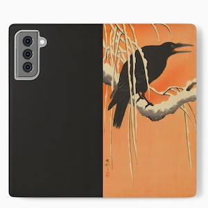 Crowcore Samsung Wallet-telefoonhoesje. Samsung-hoesje voor Galaxy-telefoon. Crow Folio Flip Wallet Hoesje Galaxy S21 S22, Vintage Japanse Raven Portemonnee