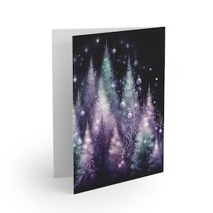 Cartes de voeux sapin de Noël violet violet avec enveloppes