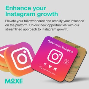May include: Two square Instagram-themed coasters with a pink, orange, and red gradient. The coasters feature the Instagram logo and the text "Follow us on Instagram". The coasters are made of a durable material and have a non-slip backing.