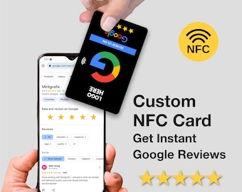NFC-Karte Google Bewertungskarten, individuelles Design, Bewertungskarte antippen, Bewertungen erhöhen, personalisierte Visitenkarte, gedruckte Karten, Visitenkarte