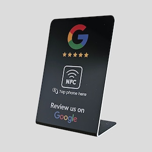 Suporte de mesa NFC preto para avaliação do Google, suporte de mesa, aumente suas avaliações do Google em 3 segundos, display de mesa, suporte NFC preto
