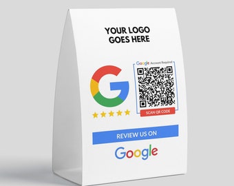 Google Tent Cards Table Review Rating QR Code, Custom Card, Printed Cards, Self Standing Display Stand, Double Sided, Feedback Business Card