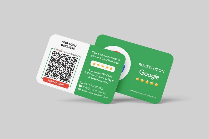 Cartão de visita Google Review, logotipo QR Code Design, cartão de visita personalizado, cartões impressos, cantos arredondados, cartões duplos, cartão de visita de feedback imagem 3