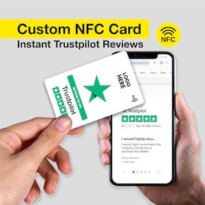 Cartão NFC Cartões de revisão Trustpilot, design personalizado, cartão de revisão de toque, aumentar avaliações, cartão de visita personalizado, cartões impressos, cartão de visita
