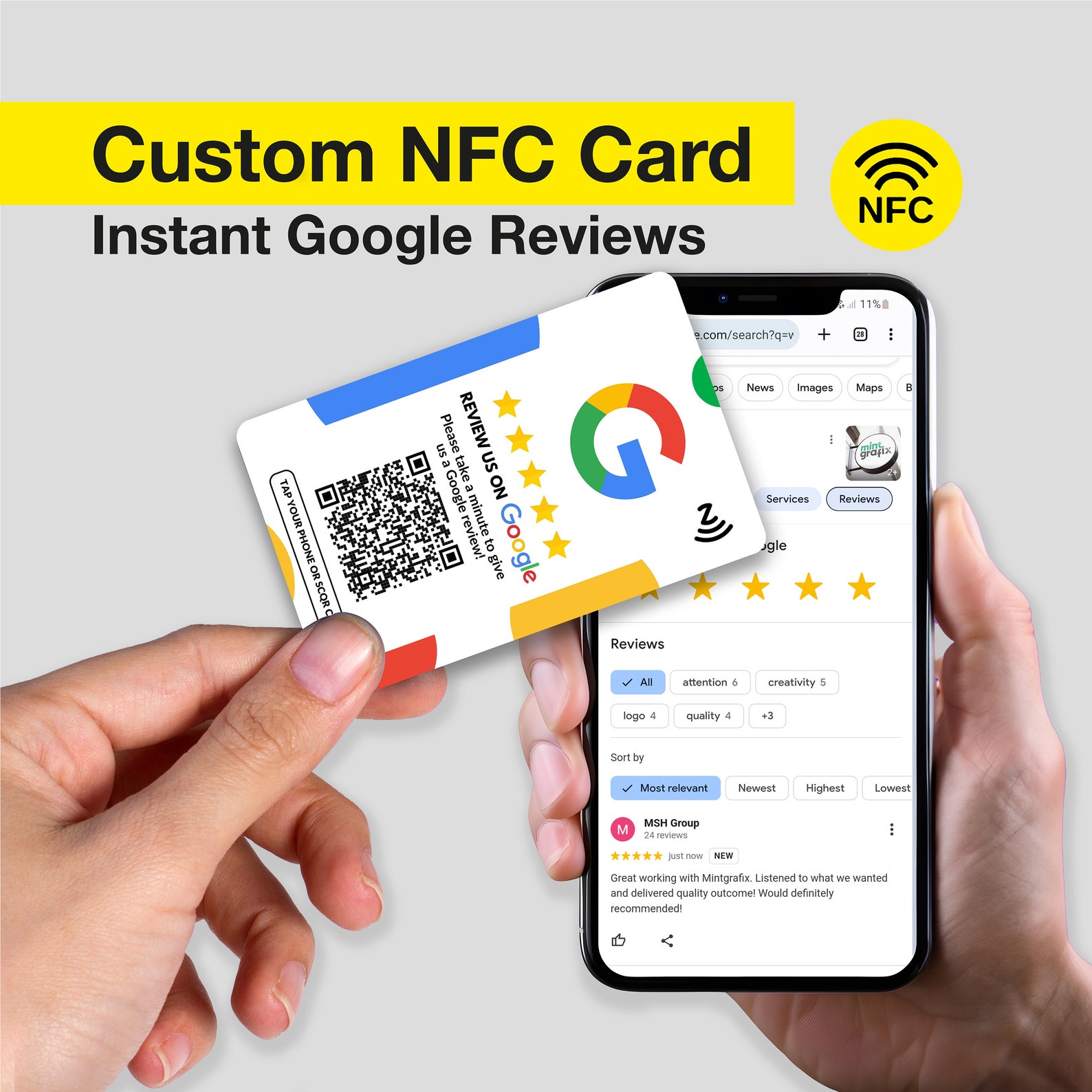 1x NFC Contactless Google Review Cards, Single Sided Card, PVC Feedback ...