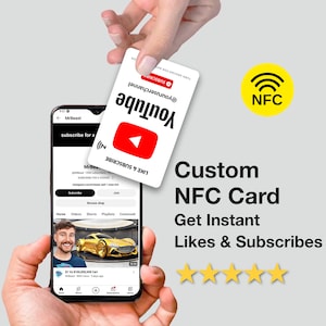Carte NFC personnalisée Cartes d'évaluation YouTube, Carte d'évaluation du robinet, Augmenter les évaluations, Carte de visite personnalisée, Cartes imprimées, Carte de visite