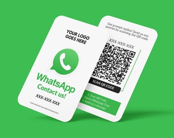 Whatsapp QR Code Business Card, Whatsapp Message, Custom Business Card, Printed Cards, Rounded Corners, Whatsapp Chat, Live Chat, QR Code