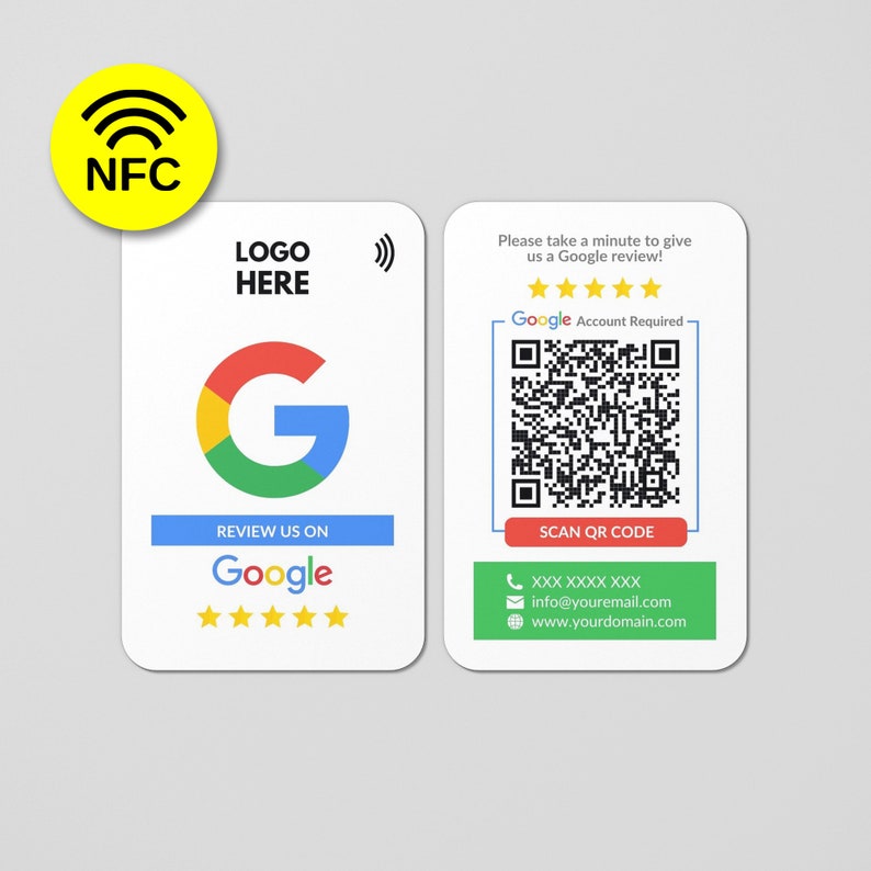 Custom NFC Review Cards, Google review Double sided, PVC Feedback Cards, Custom Business Card, Printed Cards, Calling Business Card image 1