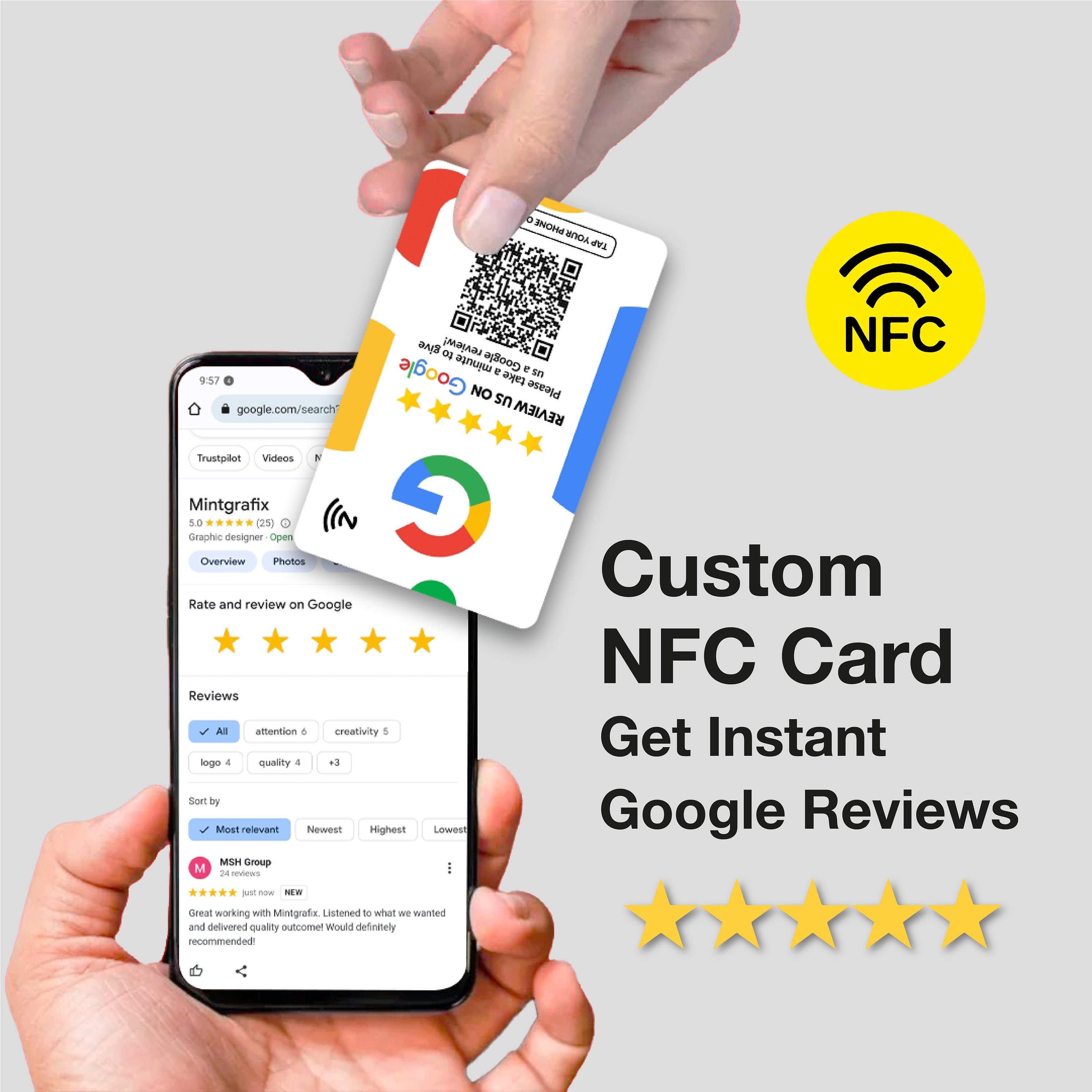 1x NFC Contactless Google Review Cards, Single Sided Card, PVC Feedback ...