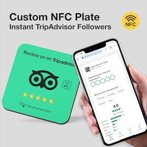 Tripadvisor Review NFC Table Plate, Table Plate, Boost Your Tripadvisor Reviews in 3 Seconds, Table Display, White NFC Plate