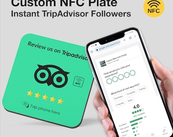 Tripadvisor Review NFC Table Plate, Table Plate, Boost Your Tripadvisor Reviews in 3 Seconds, Table Display, White NFC Plate