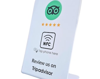 Tripadvisor Review NFC Table Stand, Table Stand, Boost Your Tripadvisor Reviews in 3 Seconds, Table Display, White NFC Stand