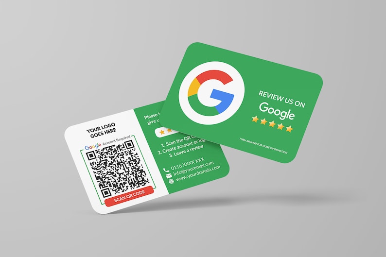 Cartão de visita Google Review, logotipo QR Code Design, cartão de visita personalizado, cartões impressos, cantos arredondados, cartões duplos, cartão de visita de feedback imagem 4
