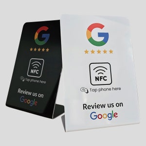 2 suportes de mesa NFC para análises do Google, suporte de mesa, aumente suas avaliações do Google em 3 segundos, display de mesa, suporte NFC branco ou preto