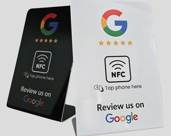 2 x Google Review NFC-tafelstandaard, tafelstandaard, boost je Google-recensies in 3 seconden, tafeldisplay, witte of zwarte NFC-standaard