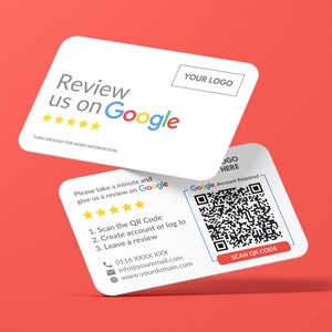 Cartão de visita Google Review, logotipo QR Code Design, cartão de visita personalizado, cartões impressos, cantos arredondados, cartões duplos, cartão de visita de feedback