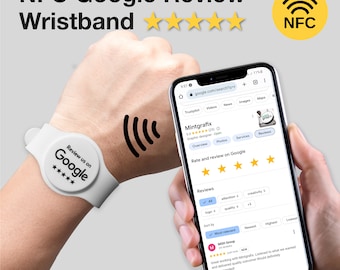 Witte Google Review NFC-polsband, armband, horlogebandje, geef je Google-reviews een boost in 3 seconden, verstelbare polsband, witte NFC-polsband