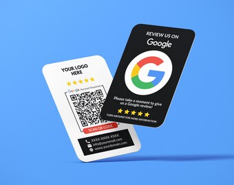 Visitekaartje Google Review, Logo QR-code ontwerp, Aangepast visitekaartje, Gedrukte kaarten, Afgeronde hoeken, Dubbele kaarten, Feedback-visitekaartje