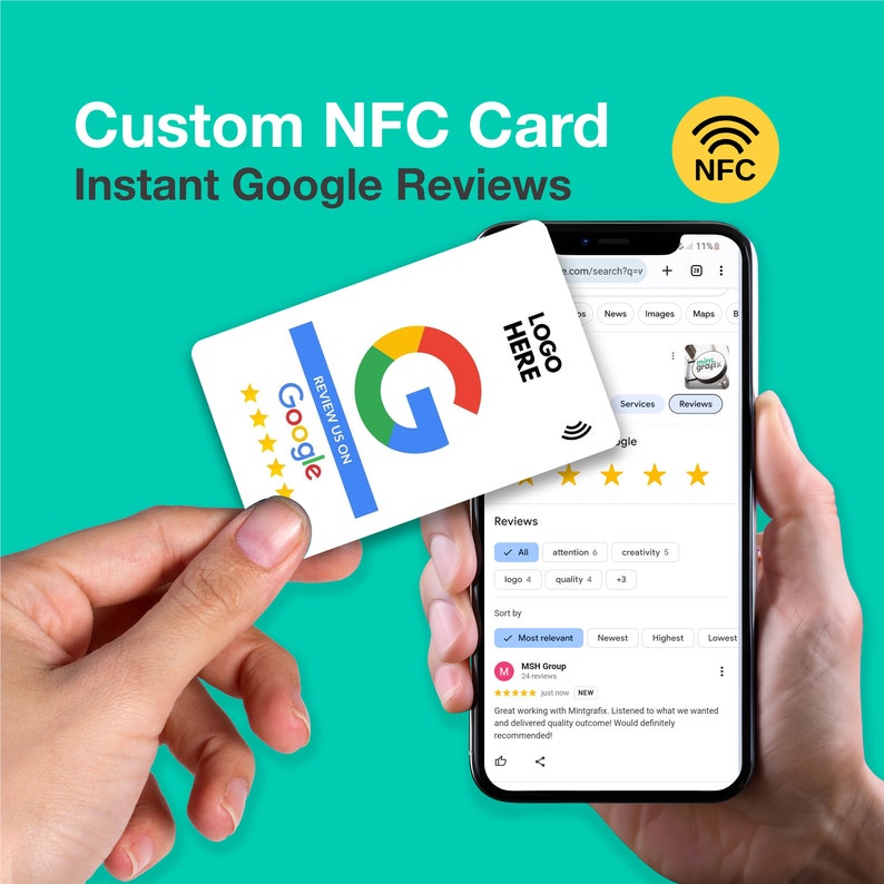 Custom NFC Review Cards, Google review Double sided, PVC Feedback Cards, Custom Business Card, Printed Cards, Calling Business Card image 10