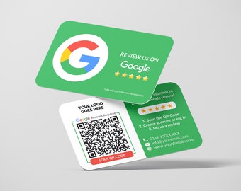 Visitekaartje Google Review, ontwerp QR-code logo, aangepast visitekaartje, bedrukte kaarten, afgeronde hoeken, dubbele kaarten, feedbackvisitekaartje