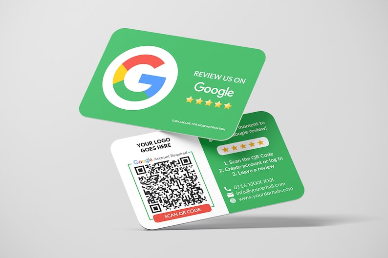 Cartão de visita Google Review, logotipo QR Code Design, cartão de visita personalizado, cartões impressos, cantos arredondados, cartões duplos, cartão de visita de feedback imagem 1