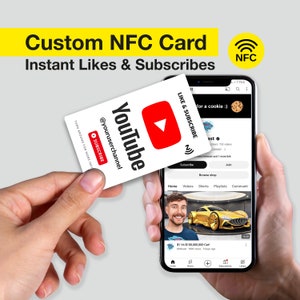 Schede NFC personalizzate di YouTube, scheda di recensione di Tap, aumenta le recensioni, biglietto da visita personalizzato, biglietti stampati, biglietto da visita, canale YouTube