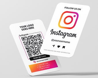 Instagram visitekaartje, QR-code volgers, Insta QR-kaarten, aangepast visitekaartje, gedrukte kaarten, afgeronde hoeken, eenvoudige Instagram-volger