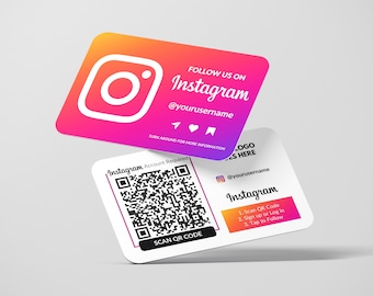 Instagram visitekaartje, QR-code volgers, Insta QR-kaarten, aangepast visitekaartje, gedrukte kaarten, afgeronde hoeken, eenvoudige Instagram-volger