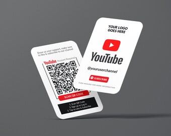 Youtube-visitekaartje, logo QR-code ontwerp, abonneerkaarten, zoals kaarten, aangepast visitekaartje, gedrukte kaarten, afgeronde hoeken, dubbele kaarten,