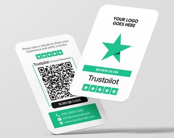 Business Card Trustpilot Review, Logo QR Code Design, Custom Business Card, Printed Cards, Rounded Corners, Dual Cards, Feedback Cards