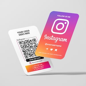Instagram visitekaartje, QR-code volgers, Insta QR-kaarten, aangepast visitekaartje, gedrukte kaarten, afgeronde hoeken, eenvoudige Instagram-volger