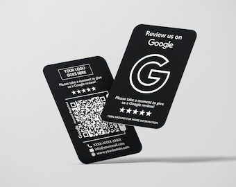 Cartões de visita com código QR de classificação de avaliação do Google, cartão de visita personalizado, cartões impressos, cantos arredondados, cartões duplos, cartão de visita de feedback