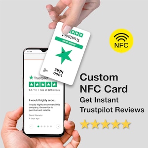 Scheda NFC personalizzata Trustpilot Review Cards, Scheda di revisione Tap, Aumenta le recensioni, Biglietto da visita personalizzato, Biglietti stampati, Biglietto da visita