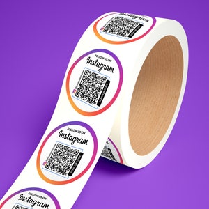 May include: Roll of white round stickers with a colourful circle design featuring a QR code and the text "Follow us on Instagram".