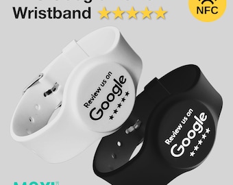 Google Review NFC-polsband, witte of zwarte NFC-polsband, horlogebandje, boost je Google-recensies in 3 seconden, verstelbare polsband