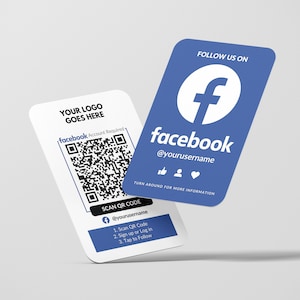 Biglietto da visita con codice QR di Facebook, follower su Facebook, biglietto da visita personalizzato, biglietti stampati, angoli arrotondati, facile follower su Facebook