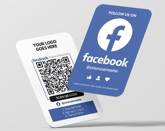 Facebook QR Code Business Card, Facebook Followers, Custom Business Card, Printed Cards, Rounded Corners, Easy Facebook Follower