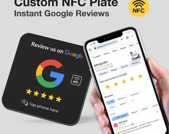 Black Google Review NFC Plate Stand, Table Plate, Boost Your Google Reviews in 3 Seconds, Plate Display, White NFC Plate