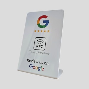 ホワイト Google レビュー NFC テーブルスタンド、テーブルスタンド、3秒で Google レビューを強化、テーブルディスプレイ、ホワイト NFC スタンド