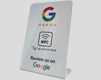 White Google Review NFC Table Stand, Table Stand, Boost Your Google Reviews in 3 Seconds, Table Display, White NFC Stand