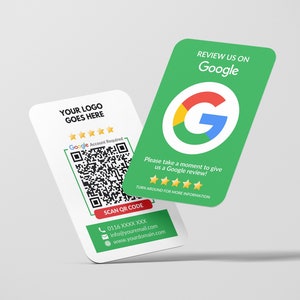 Tarjetas de presentación con código QR de calificación de reseñas de Google, tarjetas de presentación personalizadas, tarjetas impresas, esquinas redondeadas, tarjetas dobles, tarjetas de presentación con comentarios